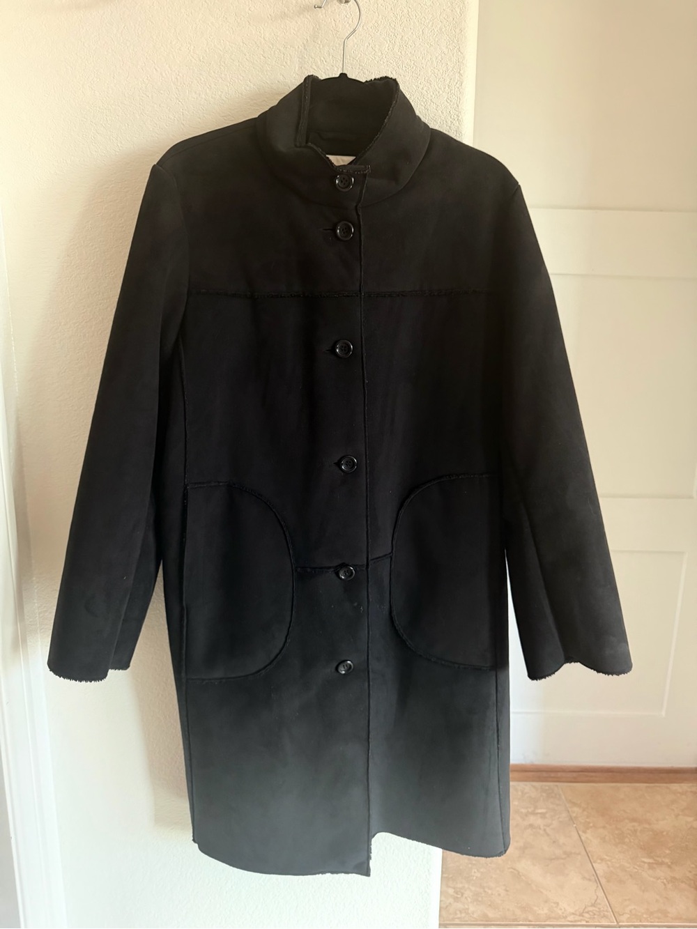 Jones New York Faux Suede & Shearling Lined Winter Coat - Black - Size M